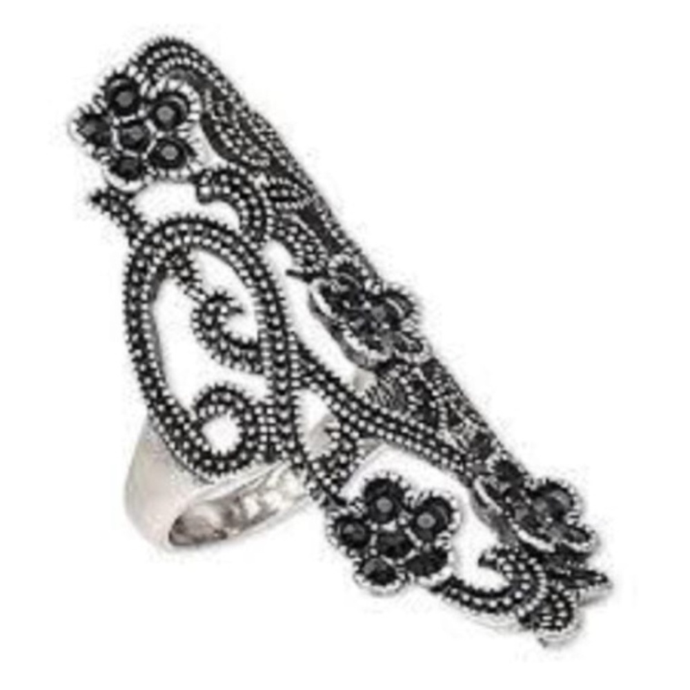 Womens Antique Silver‎ Plated Cocktail Ring Size 8 Austrian Crystal Size 8